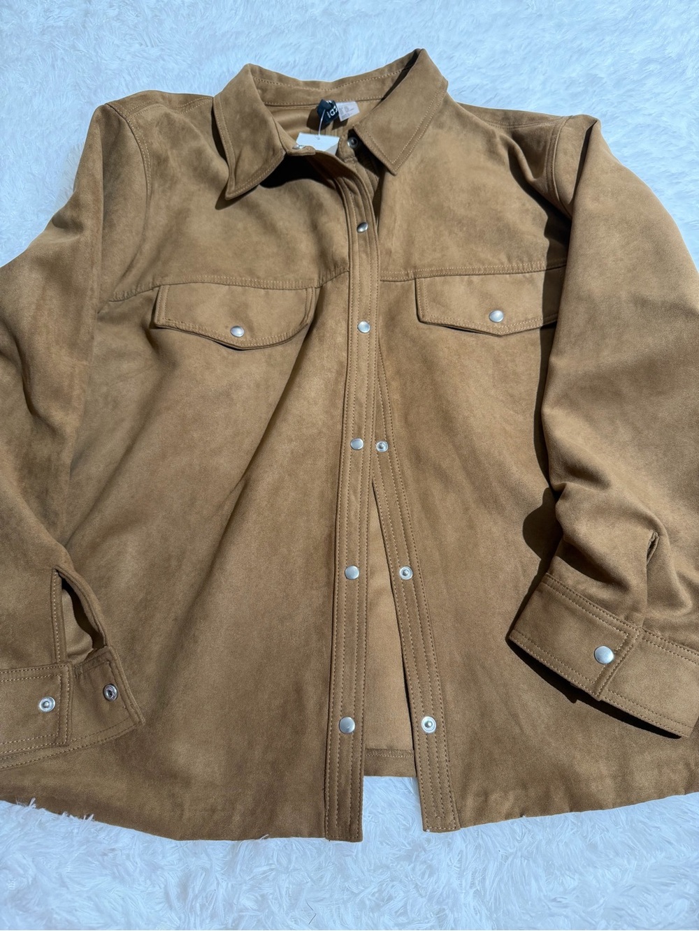 NWT H&M XXL Brown Suede Like Snap Front Jacket Button Down Winter Fall Long